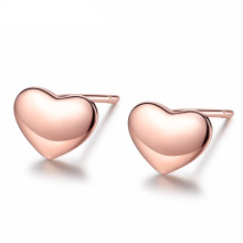 Charming Love Heart Rose Gold Genuine 925 Sterling Silver Stud Earrings